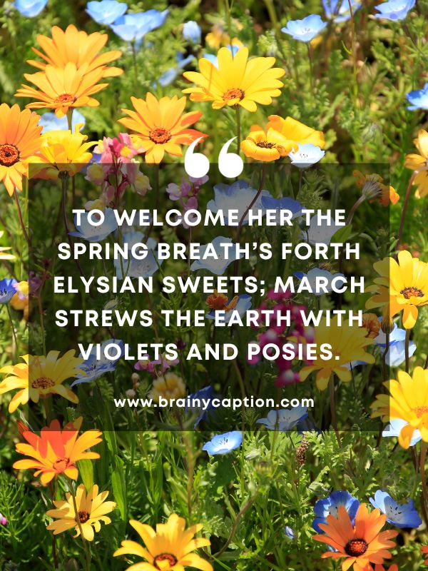 Quote Of The Day March 4- To welcome her the Spring breath’s forth Elysian sweets; March strews the Earth With violets and posies.