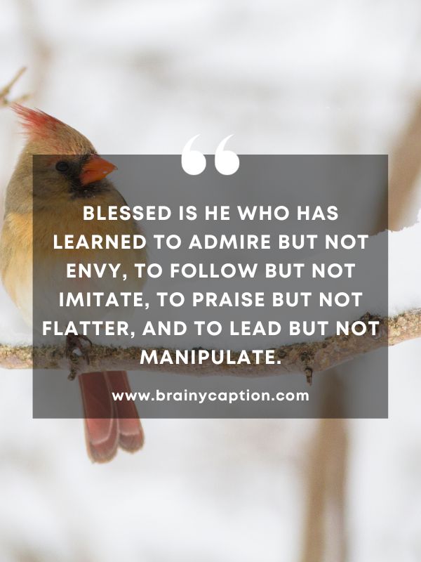 Thought Of The Day February 12- Blessed is he who has learned to admire but not envy, to follow but not imitate, to praise but not flatter, and to lead but not manipulate.