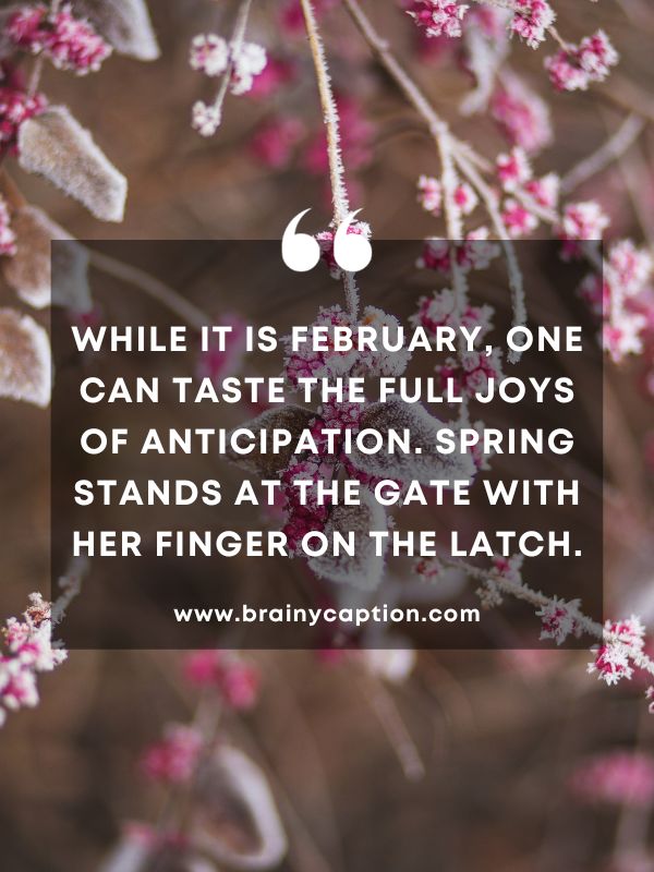 Thought Of The Day February 2- While it is February, one can taste the full joys of anticipation. Spring stands at the gate with her finger on the latch.
