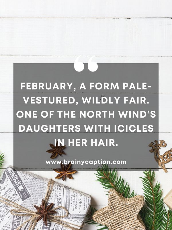 Thought Of The Day February 22- February, a form pale-vestured, wildly fair. One of the North Wind’s daughters with icicles in her hair.
