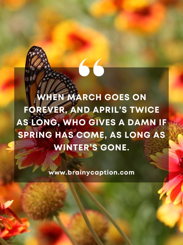 Thought Of The Day March 18- When March goes on forever, And April’s twice as long, Who gives a damn if spring has come, As long as winter’s gone.