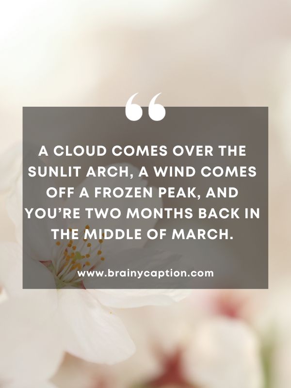 Thought Of The Day March 7- A cloud comes over the sunlit arch, a wind comes off a frozen peak, and you’re two months back in the middle of March.
