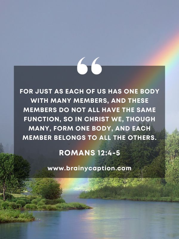 Verses Of The Day 23 January- For just as each of us has one body with many members, and these members do not all have the same function, so in Christ we, though many, form one body, and each member belongs to all the others.