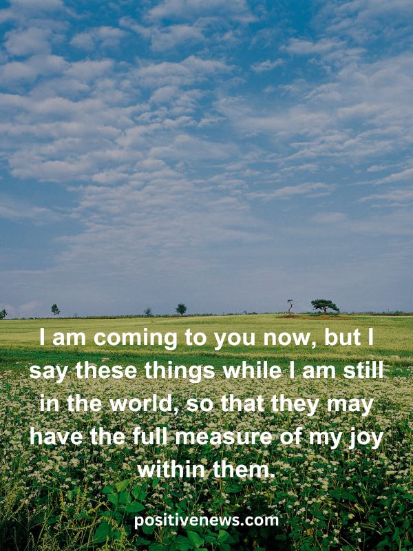 Verses Of The Day April 7- I am coming to you now, but I say these things while I am still in the world, so that they may have the full measure of my joy within them.